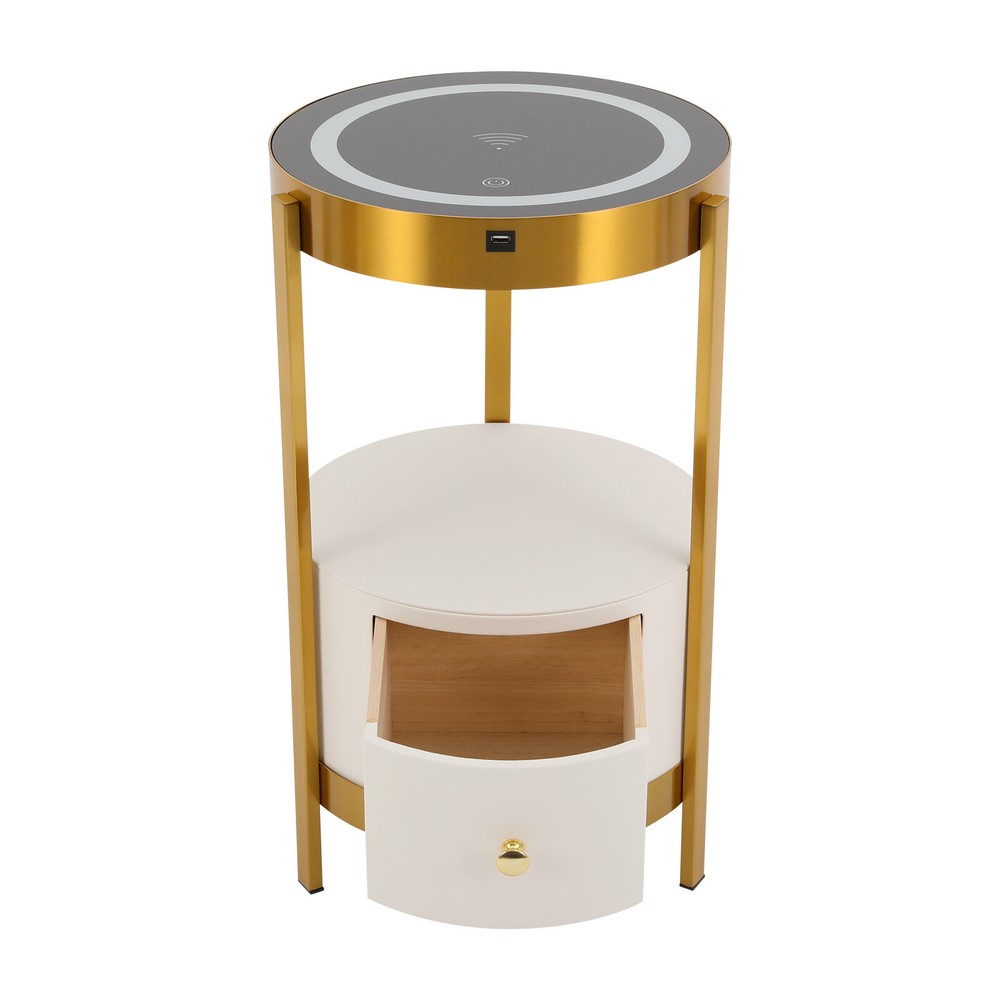 LED Nightstand Bedside Table with Drawers USB & Charging Station End Side Table