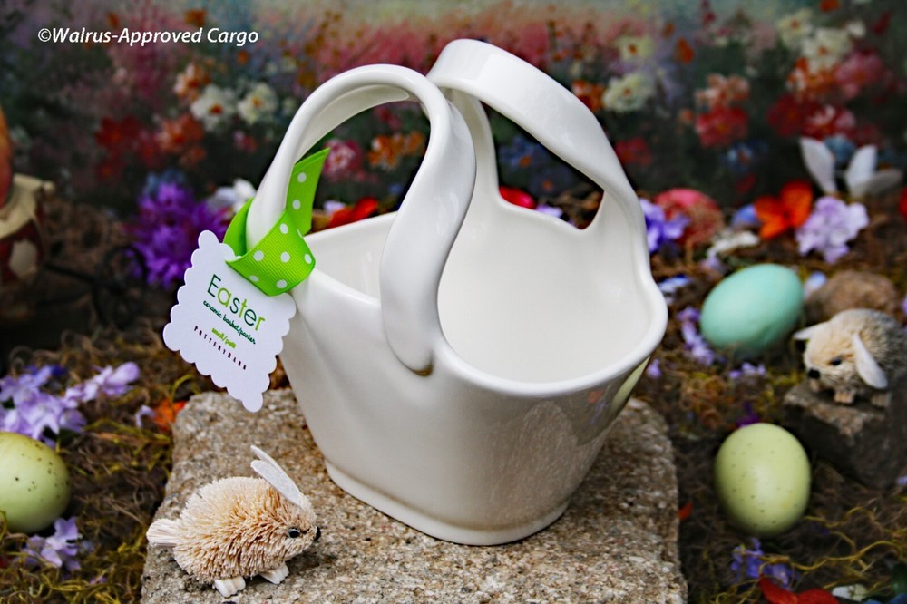 POTTERY BARN CERAMIC EASTER BASKET -NIB- GET A REAL HANDLE ON SPRINGTIME DÉCOR!
