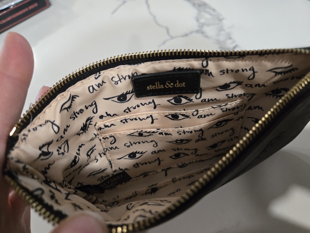 Stella & Dot Mini Pouch-Embroidered Lashes-Black