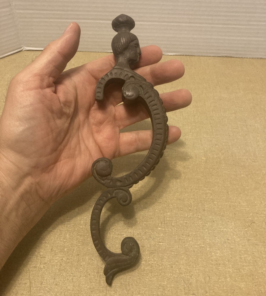 Antique Figural Head Bronze Door Pull Handle ONE ONLY 9 3/4" tall