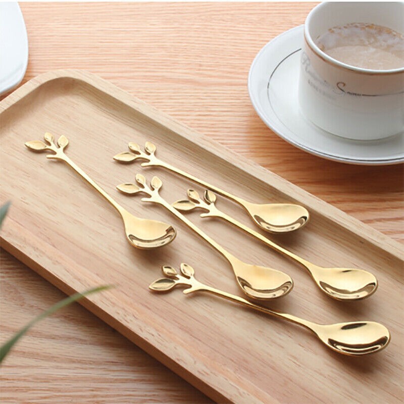 5Pcs Stainless Steel Spoon Branches Leaf Spoon Kitchen Tableware Cooking Gift