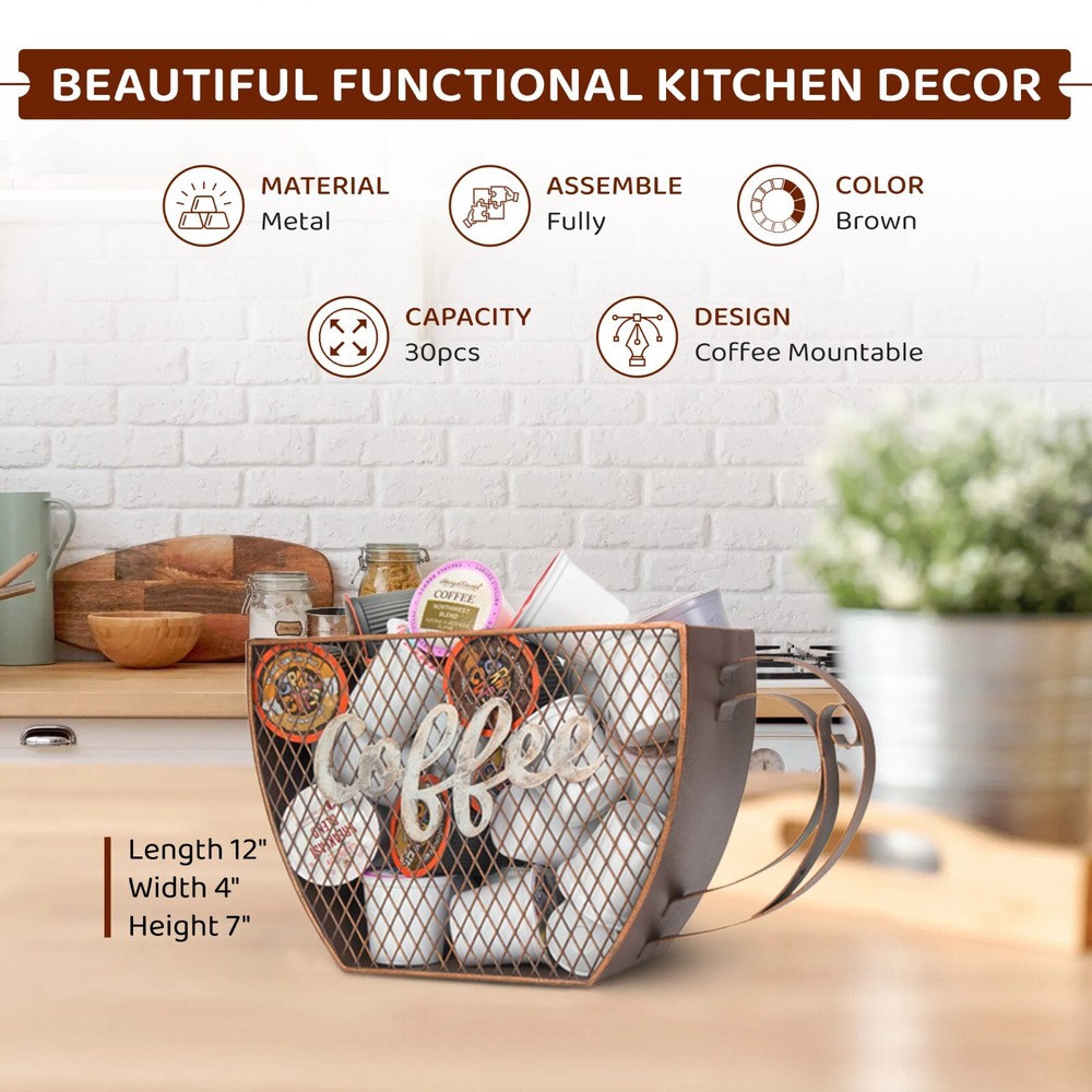 Made Easy Kit Coffee Pod Organizer, Coffee Bar Functional Décor, Black Cup Mount