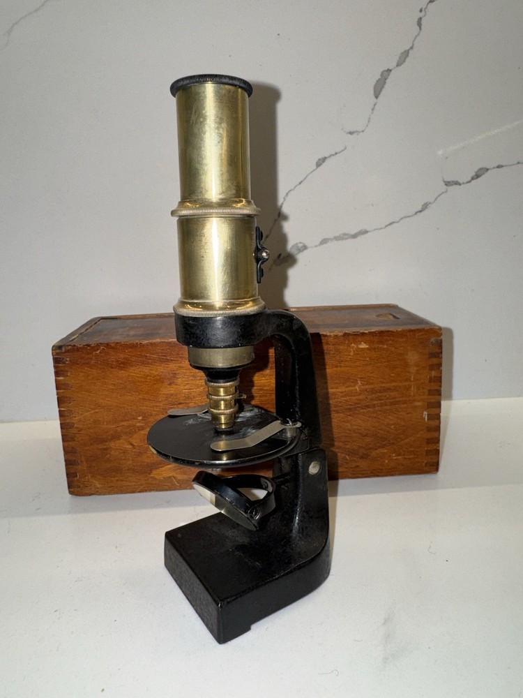 Vintage unbranded cast iron Microscope Germany Brass Black Microskope