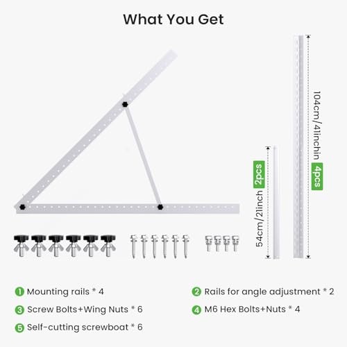 41in Adjustable Solar Panel Mount Brackets with Foldable Tilt Legs, 2 Sets