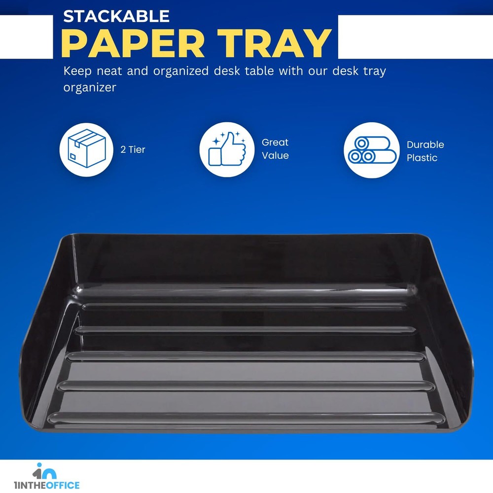 Stackable Paper Tray File Organizer 2 Pack Side Load Letter Tray Black