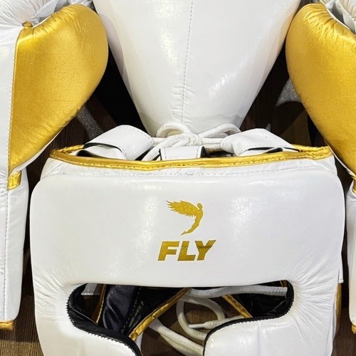 Fly Boxing Set White Gold Cowhide Leather Sparring & Training