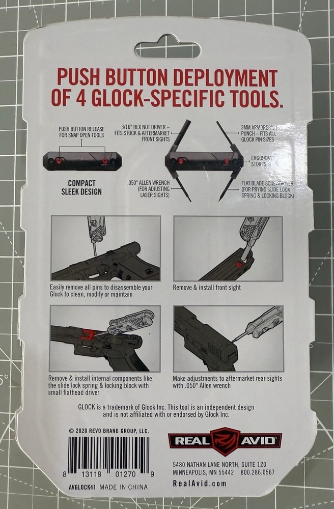New Original Real Avid 4-In-1 Multi Tool for Glock - Push Button Multitool
