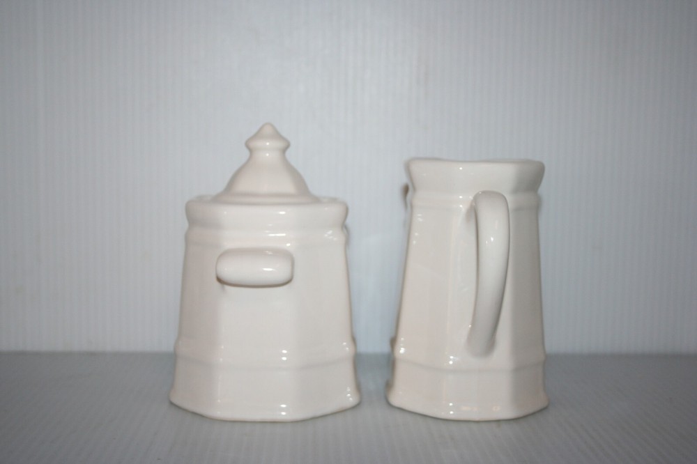Pfaltzgraf Heritage White Creamer & Sugar Set Lighthouse Style 8 Panel EUC