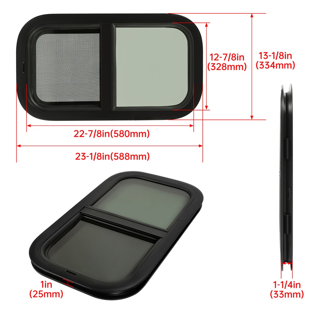 Vertical Slider W/Screen RV Camper Window 12"x 22" Trailer Trim Rings+Screws Set