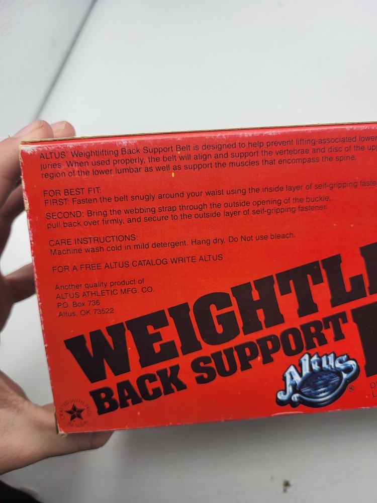 Altus Black Support Weightlifting Belt w/Box Large Adjustable Strap Vintage