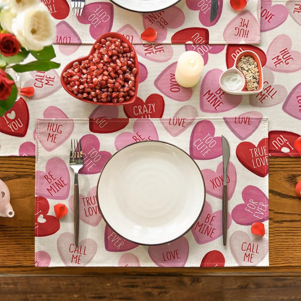 Artoid Mode Pink True Love Heart Candy Rectangular 4 Pcs, 12" x 18", Red/Pink