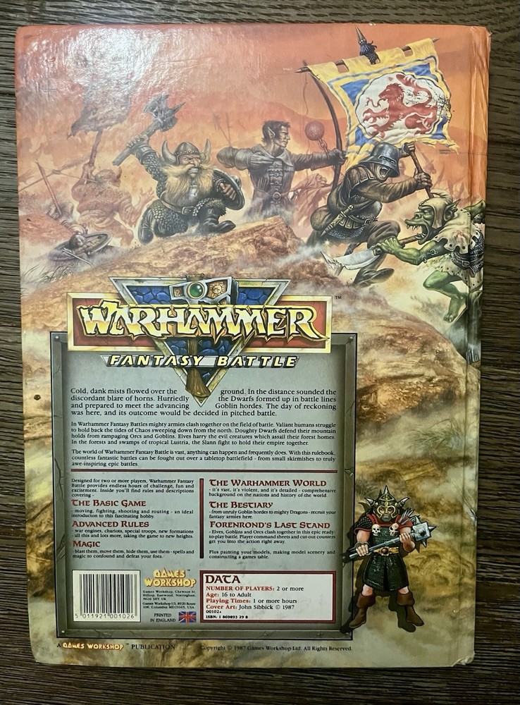 Warhammer Fantasy Battle 1987 Hardcover Book Games Workshop 3rd Oop Codex Rule