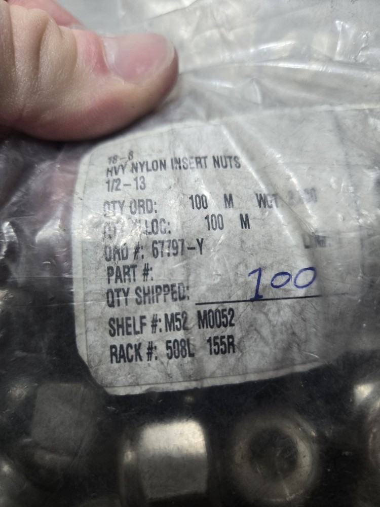 Hardware HEX NUTS NYLON INSERT 1/2-13 HEAVY LOCKNUT NUT 100 Pc