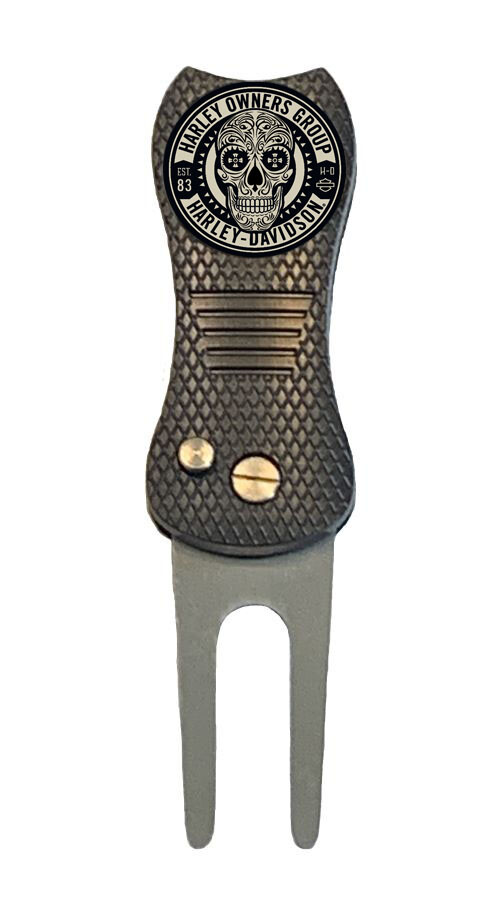 Harley Davidson Owners Group Golf Ball Marker + Premium Switchblade Divot Tool
