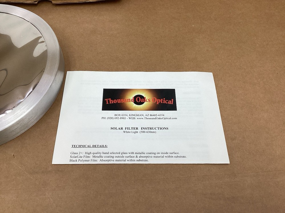 Thousand Oaks Optical SolarLite Telescope Filter Thin Film Polymer