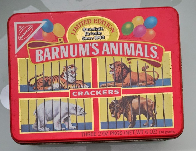 1989 nabisco  BARNUMS BARNUM'S ANIMALS CRACKER TIN   limited edition  empty