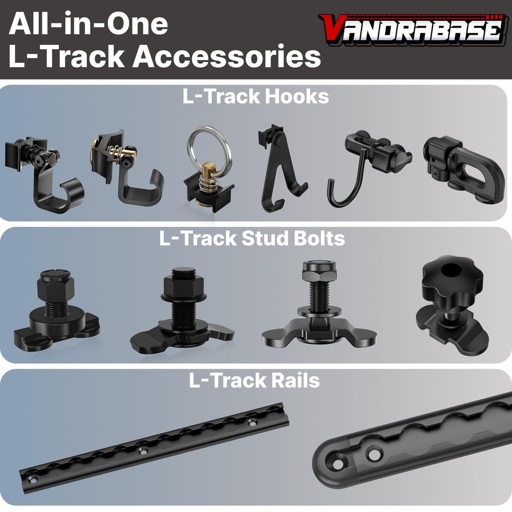 4 Pack L Track Hooks with Single Stud Fitting, Spring-Loaded Adjustable Green