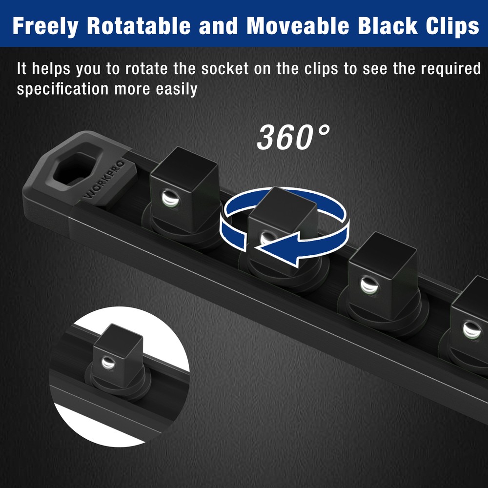 WORKPRO Magnetic Socket Organizer1/2''DriveMultiColor Aluminum Alloy Socket Rail