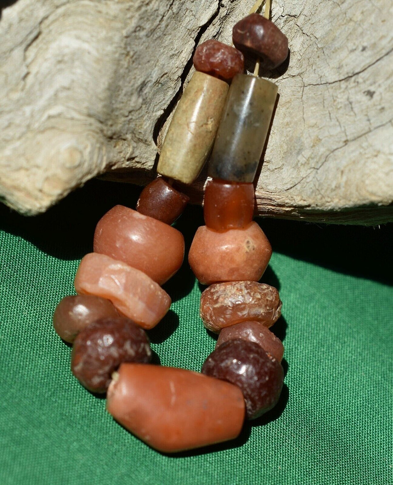 Ancient Excavated Carnelian & Agate Handmade Stone Beads From Mali African Trade