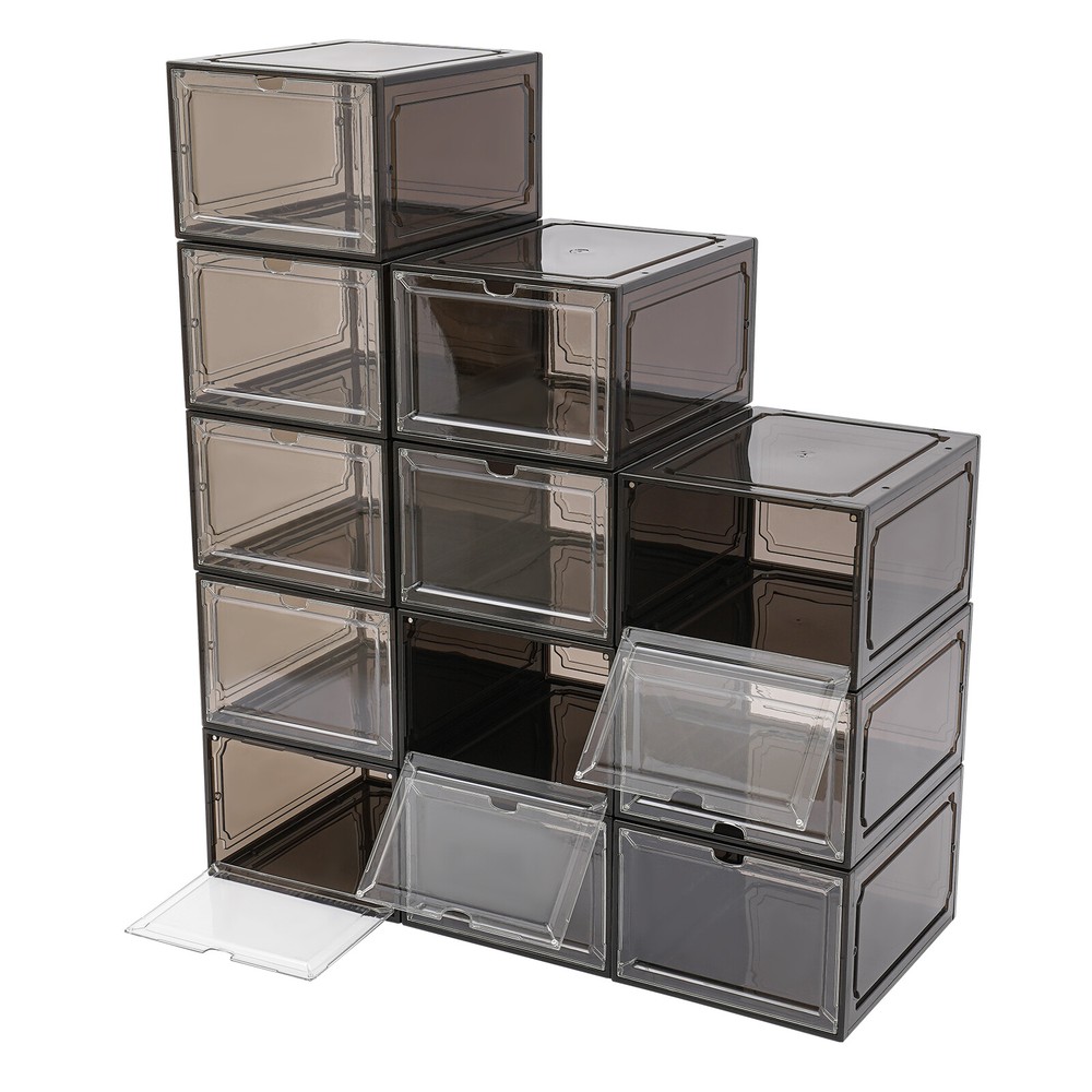 12*Stackable Shoe Storage Boxes PP & Acrylic Organizer Bins Dust-proof Container