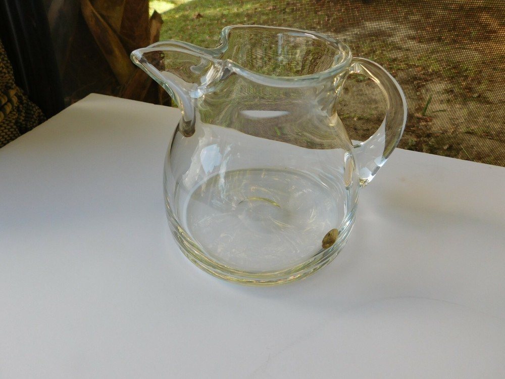 CLEAR HANDMADE APPLIED HANDLE PINCHED SPOUT PITCHER POLAND