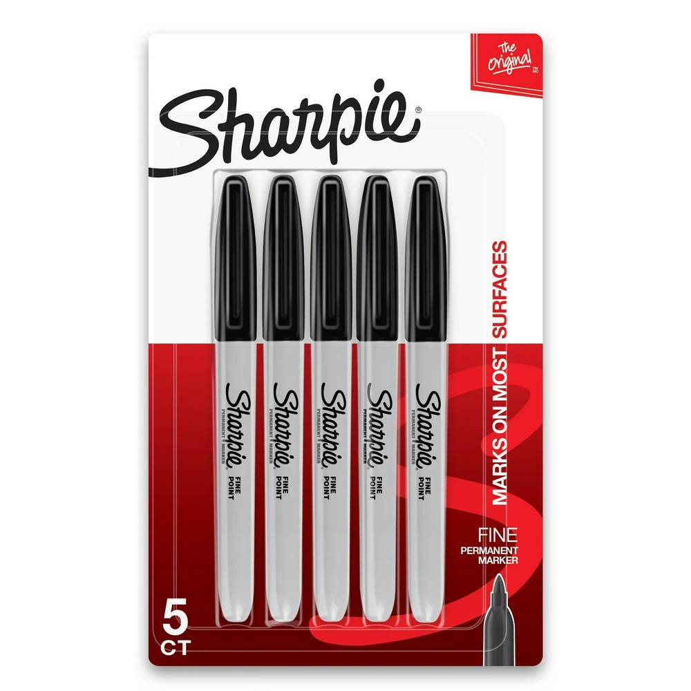 Sharpie Permanent Markers, Fine Point, Black, 5 Count