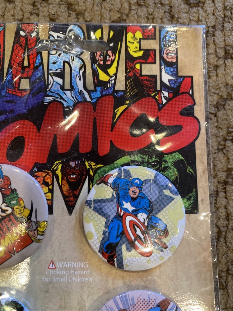 2010 Marvel Comics Assorted Artworks Button Set, 4 Piece - Mint and Sealed