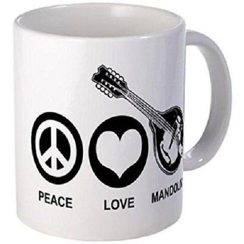 11oz mug Peace Love Mandolin - Ceramic Printed Coffee Tea Cup Gift