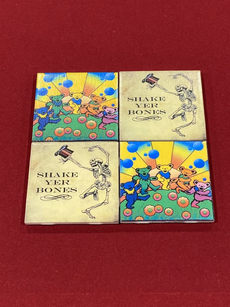 Set of 4 Grateful Dead Ceramic Table Waterproof Cork Back Coasters.
