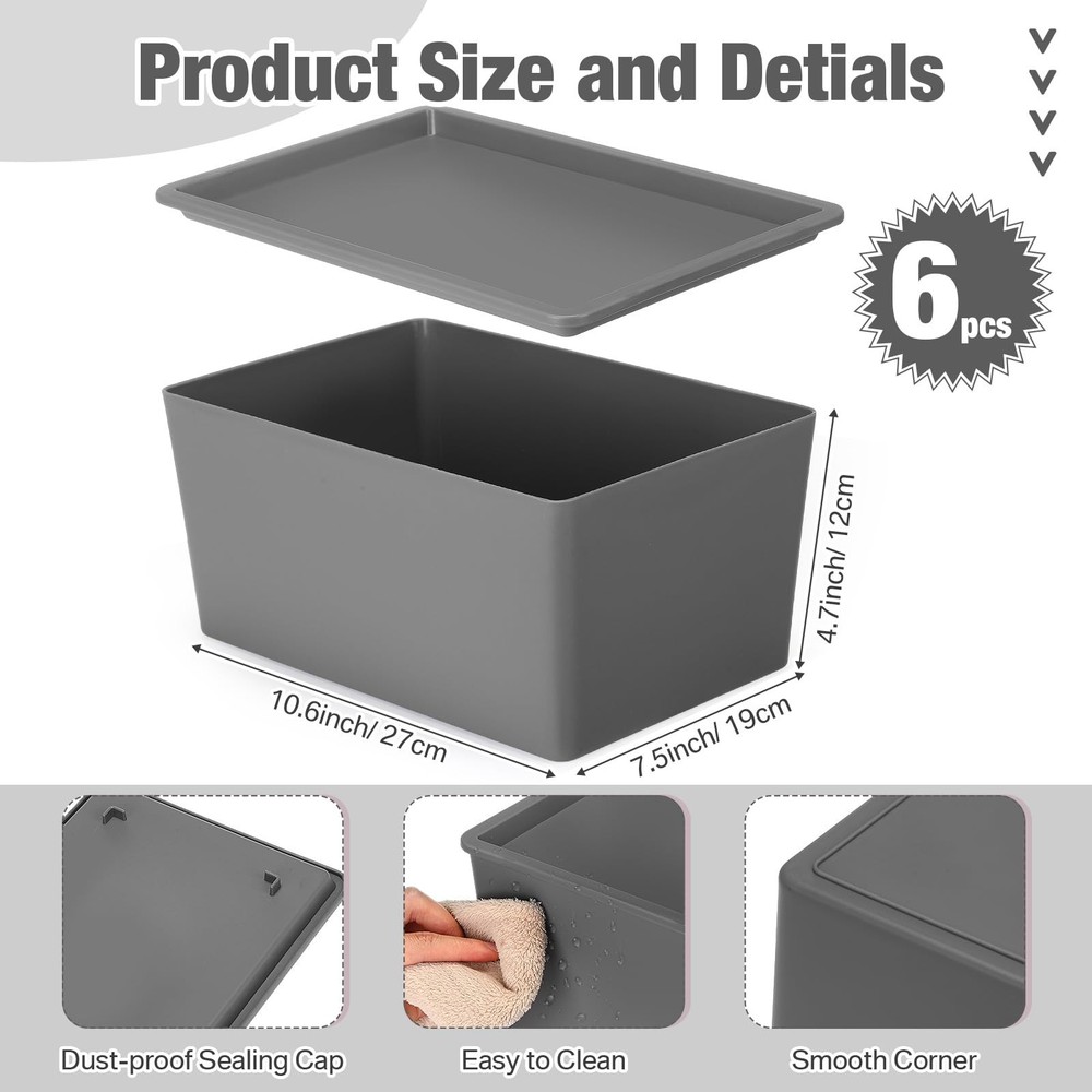 6 Pcs Storage Bins with Lids Small Plastic Storage Containers Stackable Stori...