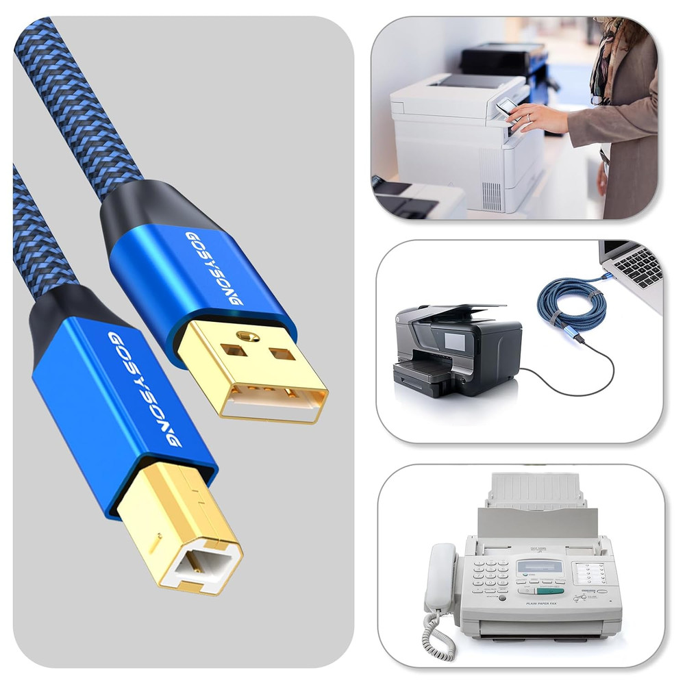 30Ft USB 2.0 Printer Cable - High Speed Type a to Type B, Compatible with HP, Ca