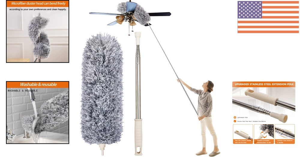 Bendable Microfiber Feather Duster with 100'' for Effortless Home Cleaning