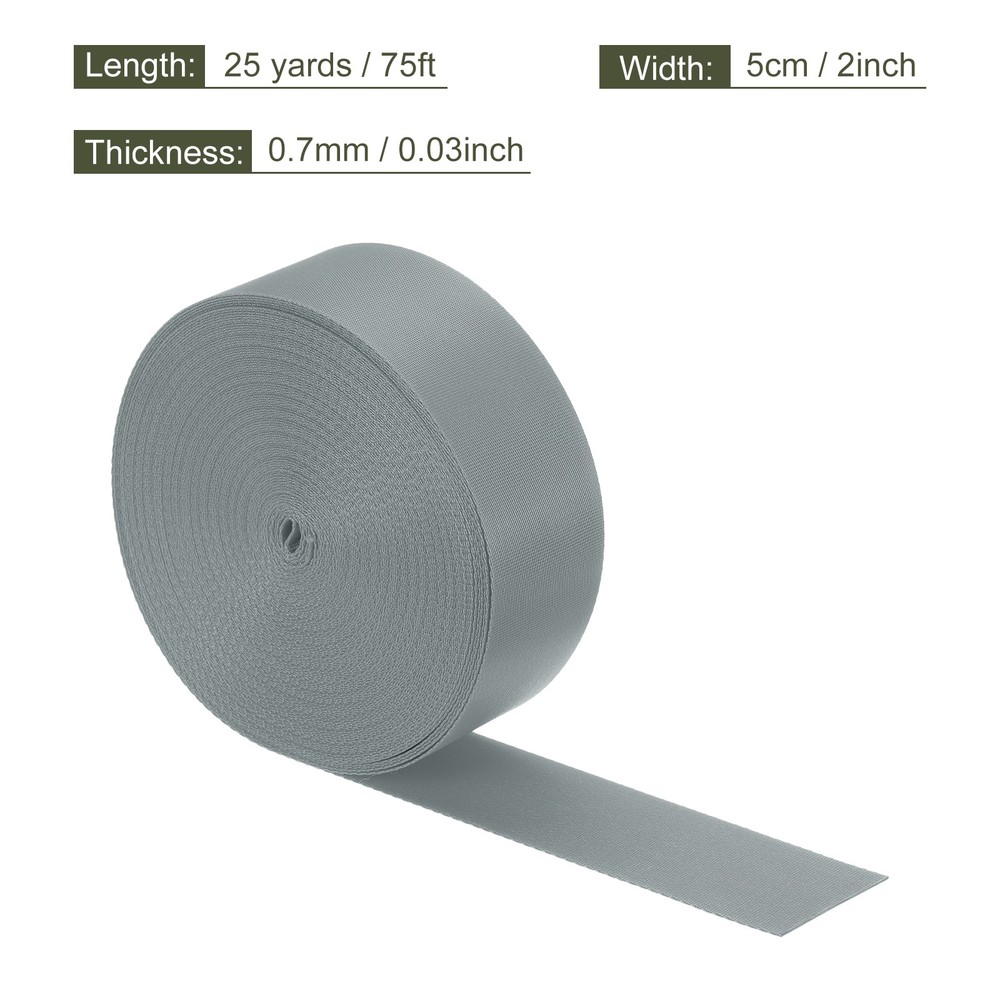 Flat Nylon Webbing Strap 2 Inch 25 Yards Iron Gray for Backpack