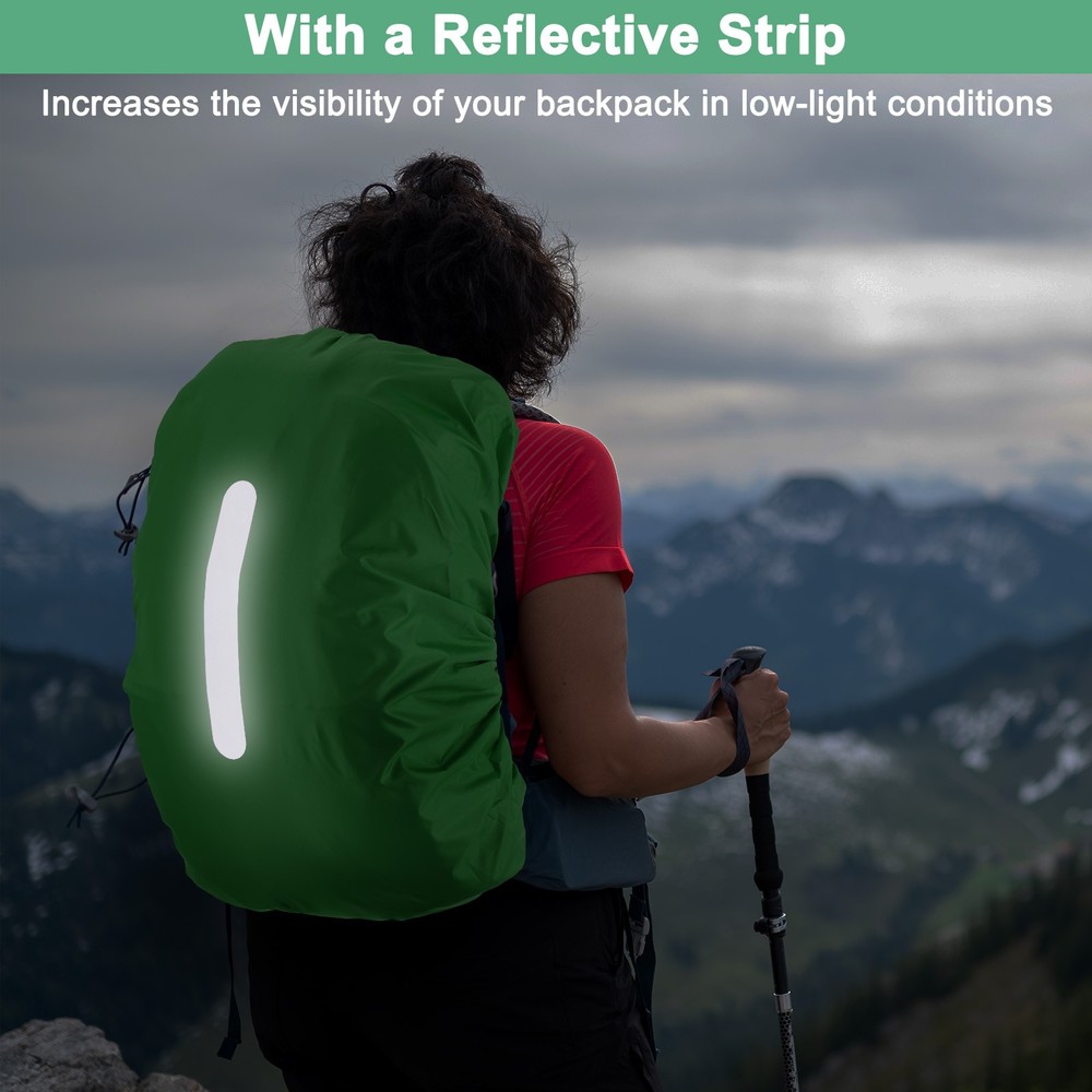 55L-65L Backpack Rain Cover with A Vertical Reflective Strap [Emerald Green]