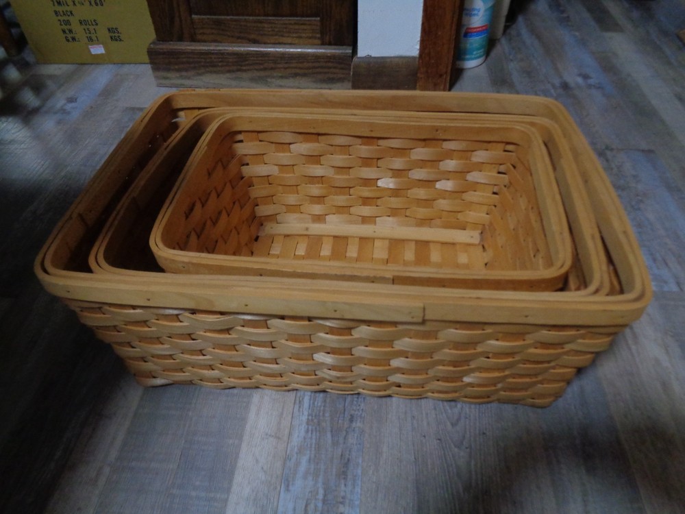 Set of 3 - Rectangular Wicker Woven Nesting Baskets - Sizes in description