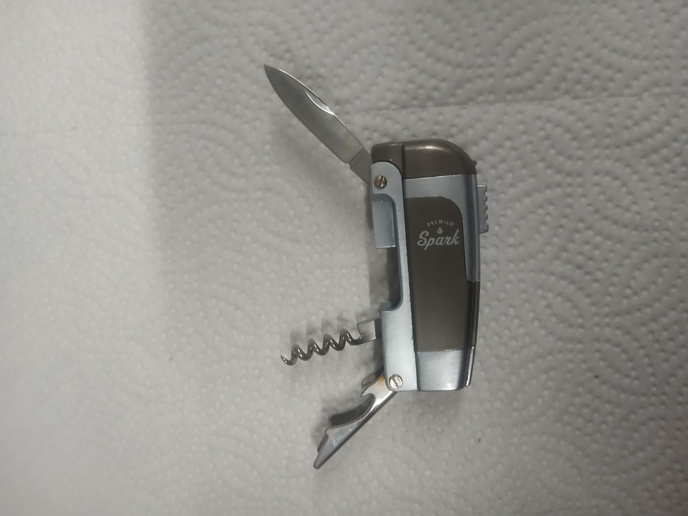 Vtg Premium Spark 4in1 Multi-Tool Lighter Corkscrew Bottle Opener