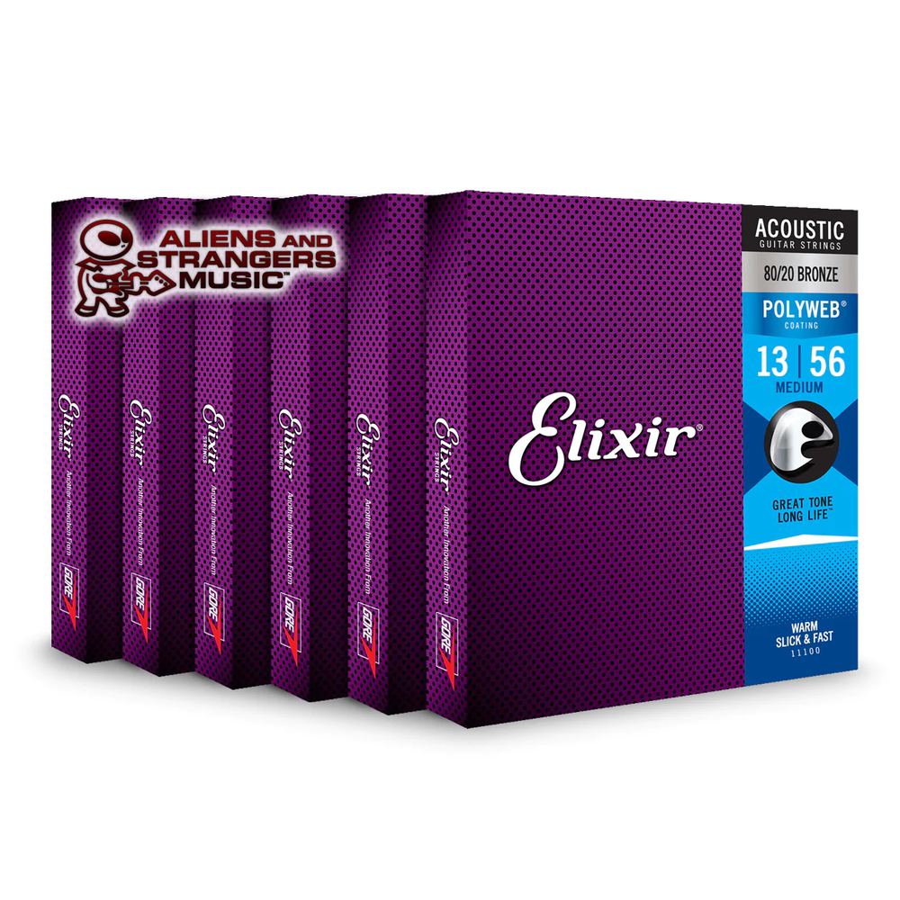 6 Sets! Elixir POLYWEB 80/20 Bronze Acoustic — 11100 Medium .013-.056