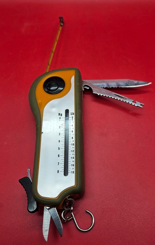 Versatile fish scale with ruler, flashlight, scissors, blades/scalers