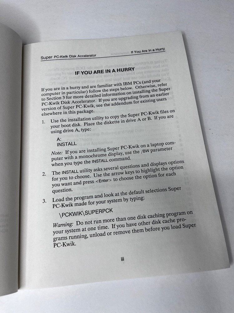 Super PC-KWIK Disc Accelerator Guide Book Version 4 IBM Dos 1988-1991