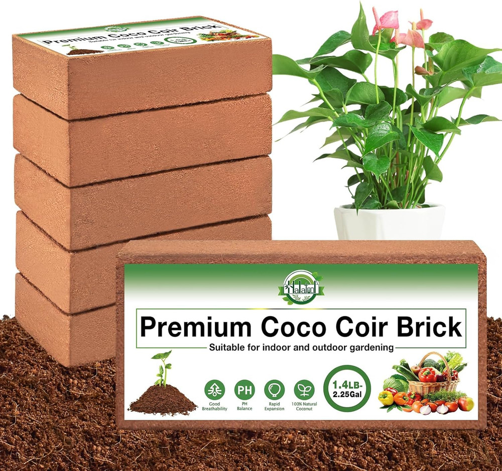 6 Pcs Organic Coconut Coir Bricks for Plants, Compressed Coco Coir Brick Coconut