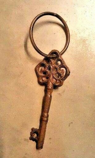 Key Cast Iron Victorian Skeleton Church Key rustic brown with ring