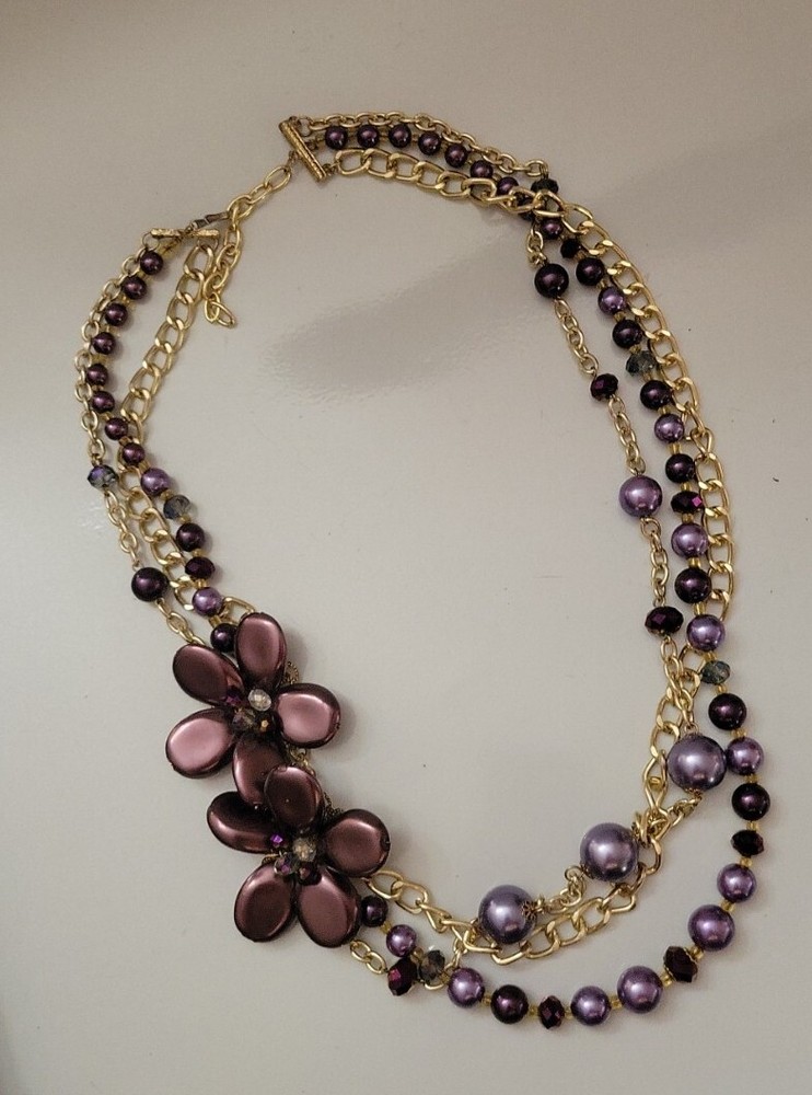 Vintage Statement Necklace Purple Flowers