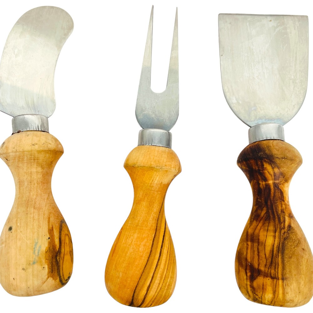 9 Pcs Assorted Cheese Knife Fork Set, Stainless Blades Wood Handles