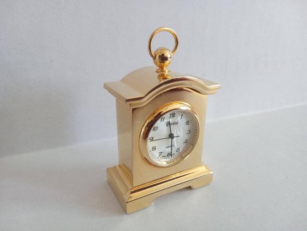 Perini Miniature Brass Mantle Clock Collectible