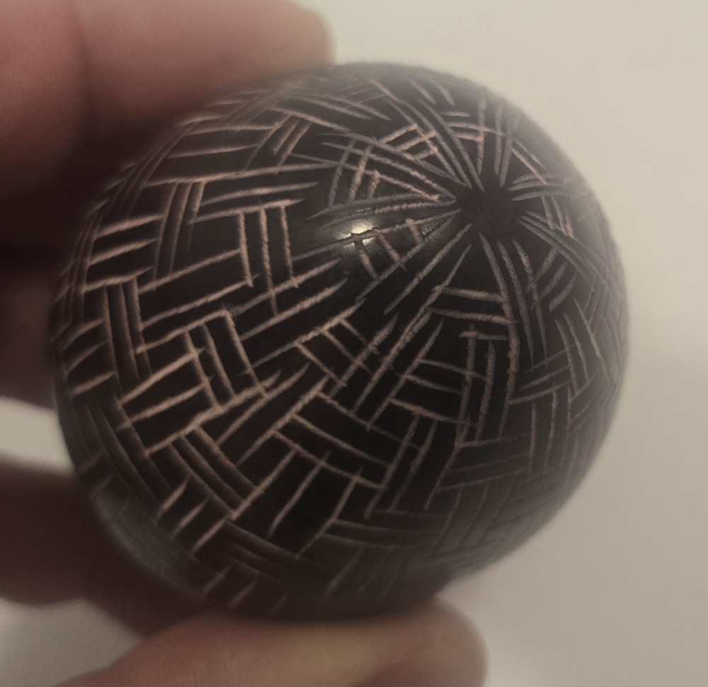 Carved Stone Black Decor Lines 3" Tall