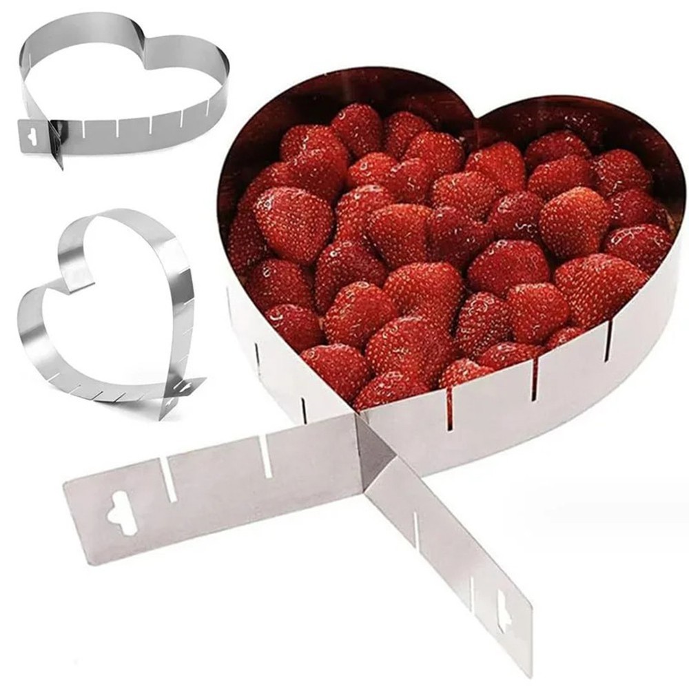 Heart Shaped Mousse Ring Set 6 Adjustable Stainless Steel Baking Tools