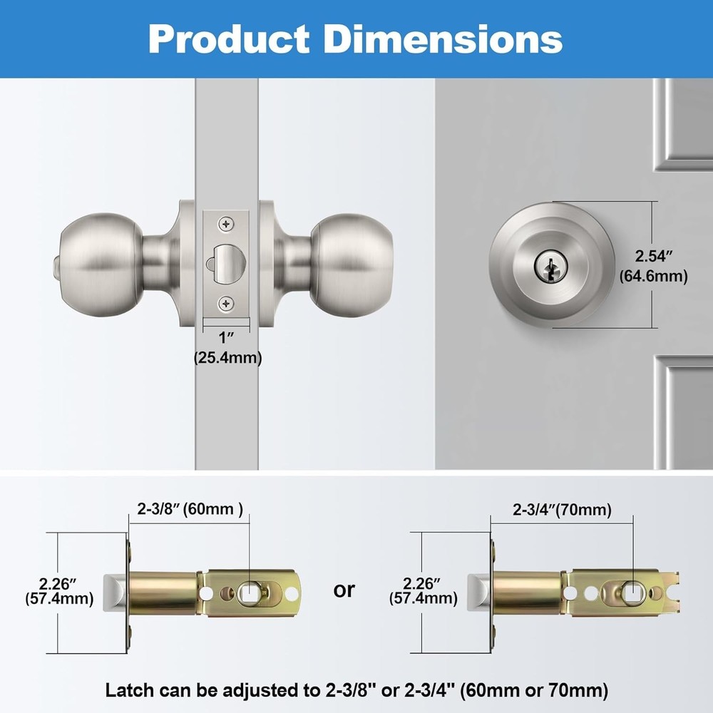 Elegant Satin Nickel 2 Pack Entry Door Knobs – Keyed Differently for Security