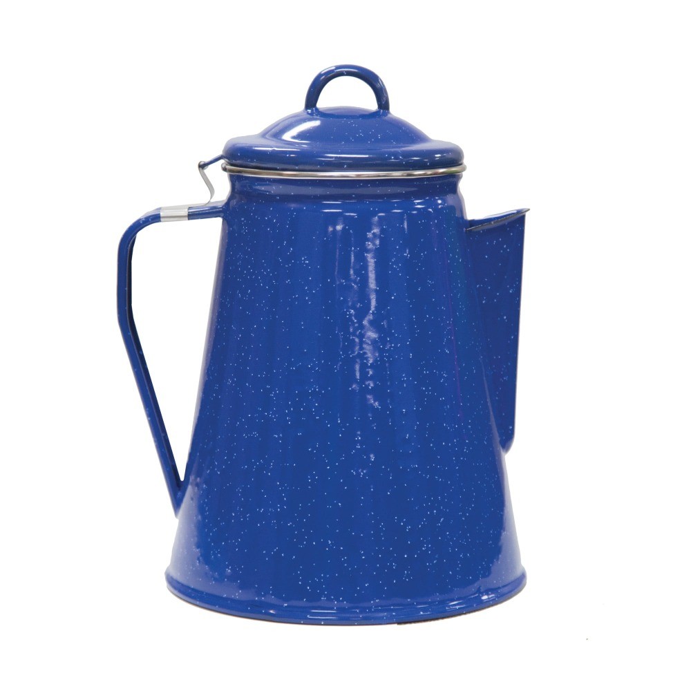 Enamel Percolator Coffee Pot & 4 Mug Set - Blue