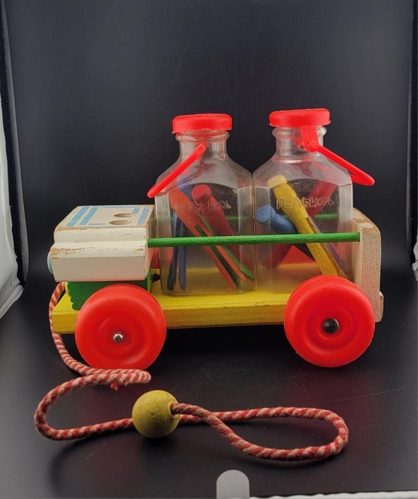 Vintage Playskool Pull Toy With Wood Clothespins Retro
