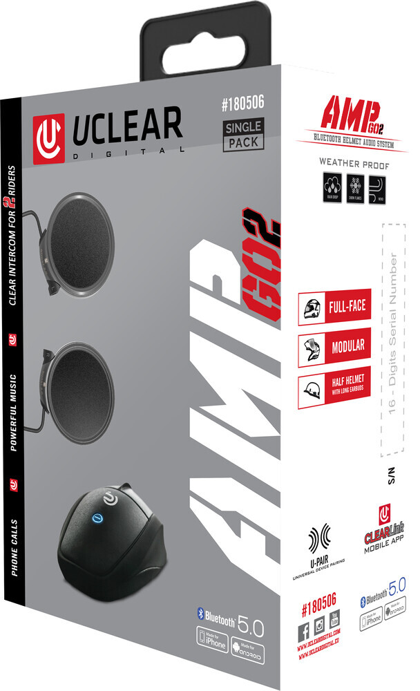 UCLEAR AMP GO2 Helmet Audio Bluetooth Intercom Speaker Communicator Kit